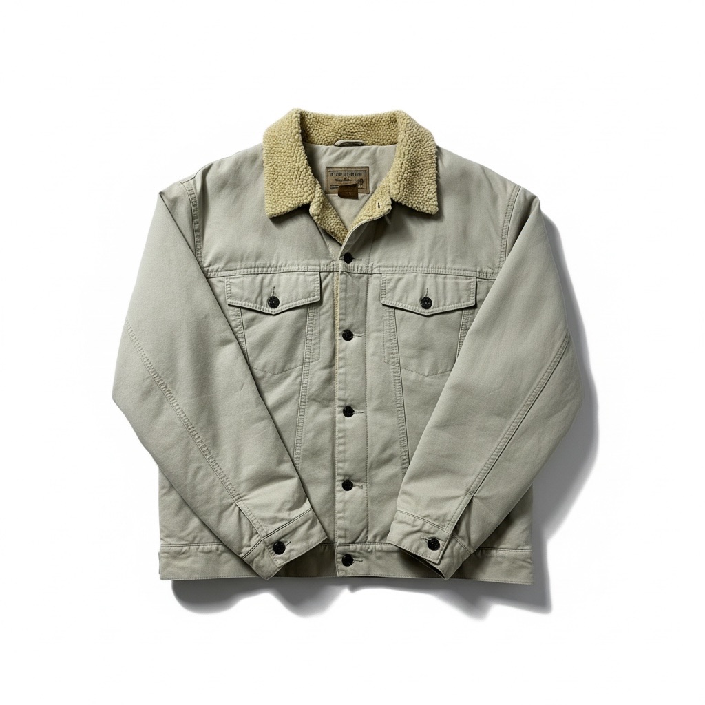 L.L. Bean Canvas Chore Jacket Fleece Lined Button Front Beige Mens Large